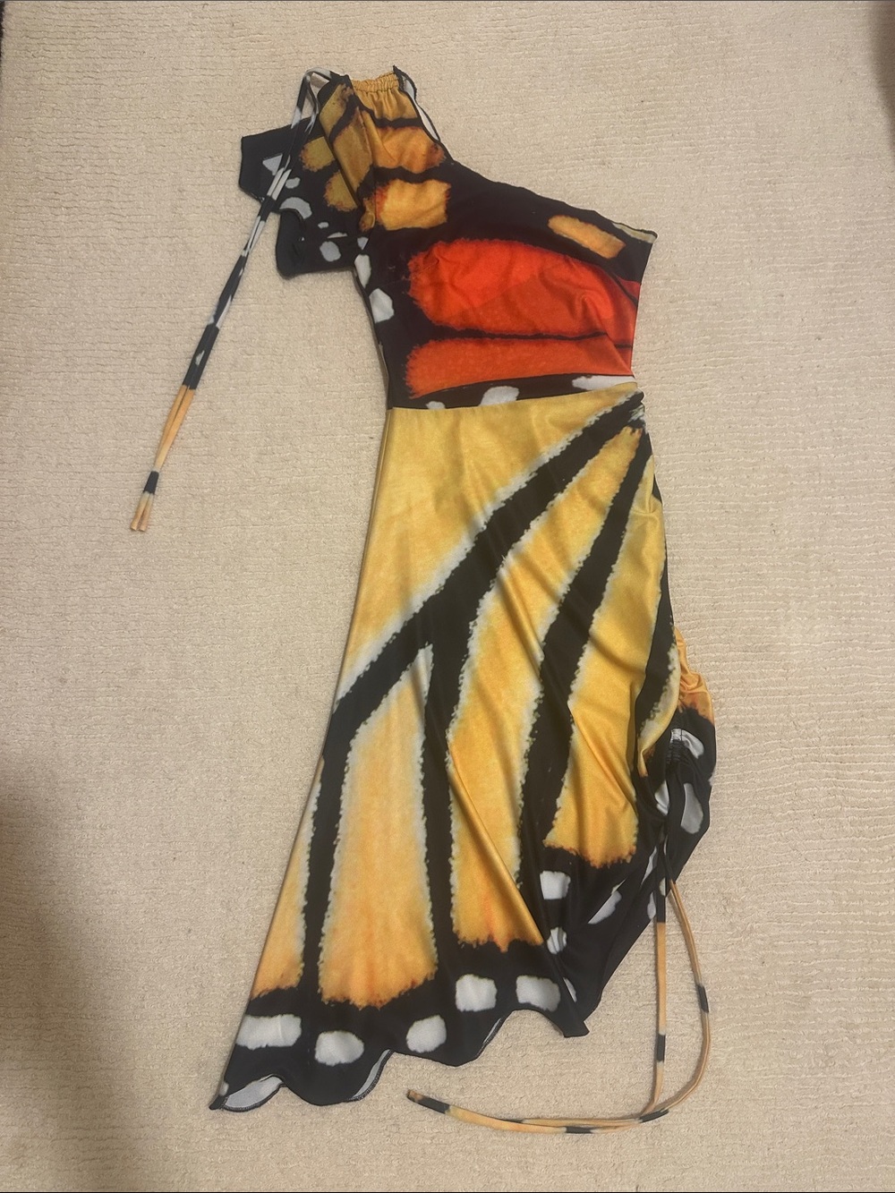 Tyler MCGILLIVARY Vibrant Yellow & Orange One-Shoulder butterfly Midi Dress